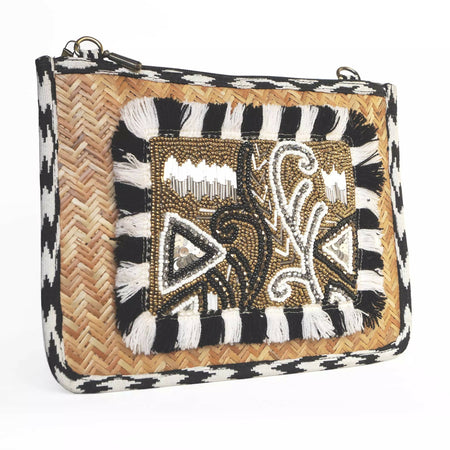 Multicolour Handcrafted ethnic wicker clutch purse
