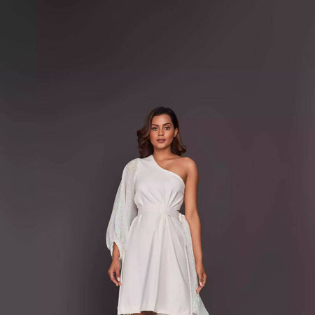 ONE SHOULDER DRESS WITH SEQUIN SASH