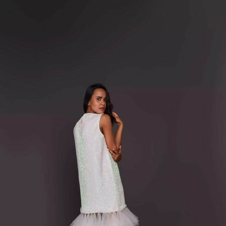 Shift Dress With Sequin Ruffled Bottom
