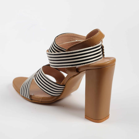 Brown Heels with Black & White Strips