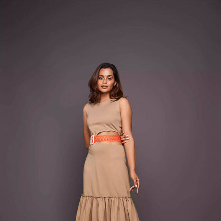 SLEEVELESS DRESS WITH GATHERED BOTTOM