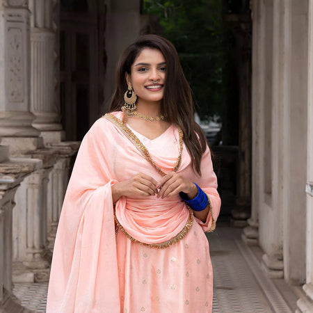 Aarna Peach Kurta Set (Kurta+Pants+Dupatta)
