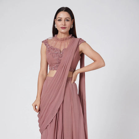 Light Wine Draped Saree