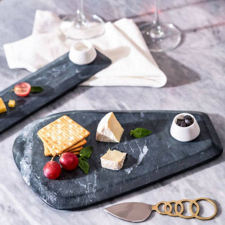 Black Platter Ocean Marble with White Marble Bowl