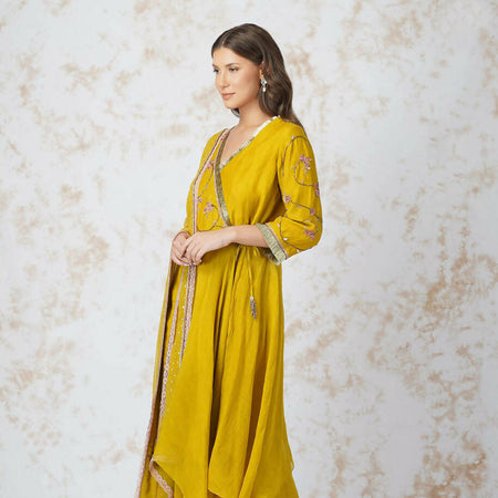 Beaded Flower Asymmetric Anarkali Set
