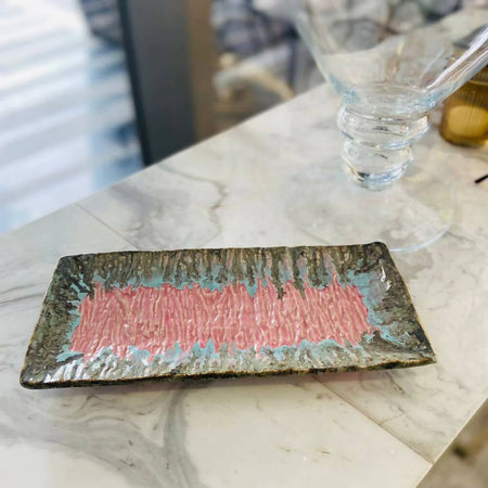 Red with Blue Border 12" Textured Platter