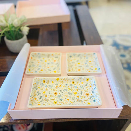 3 Platter Printed Gift Set - Yellow Floral