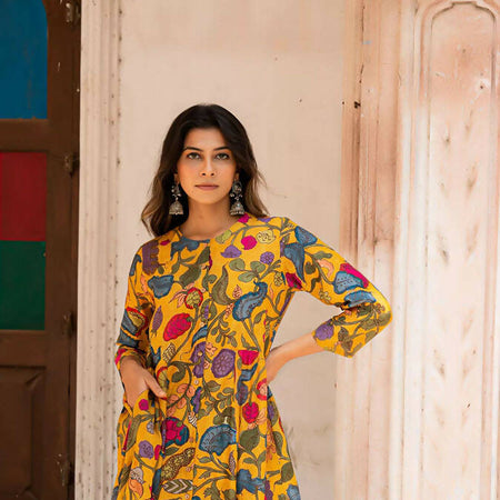 Aisha Kalamkari Kurta Set Mustard Yellow