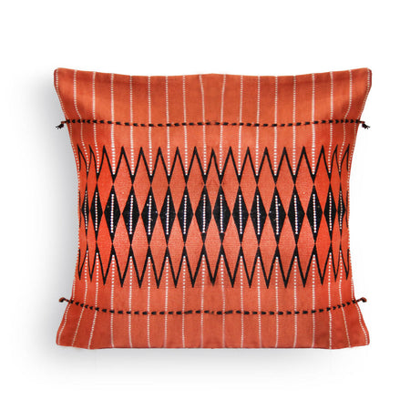 Handwoven Dzukou Orange and Black Tribal Cushion Cover