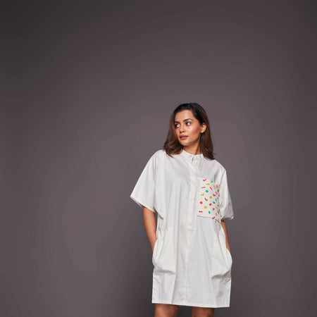 Box fit dress with neon confetti detailing