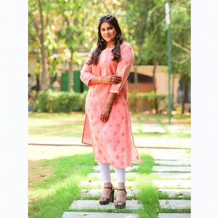 Pink Embroidered Cotton Kurta