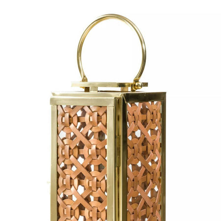 Candle Lantern Tan woven Leather