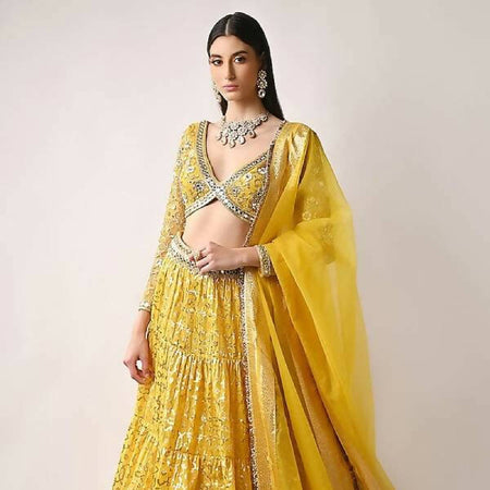 Yellow Hand Embroidered Lehenga Set