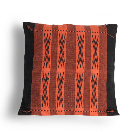 Handwoven Japfu Orange and Black Tribal Cushion Cover