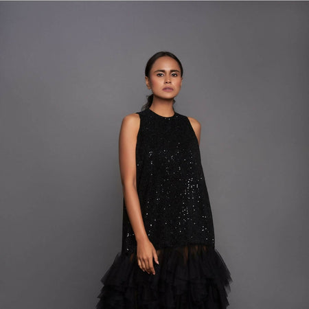 SEQUENCE RUFFLE BOTTOM DRESS