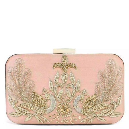 Peacock peach clutch