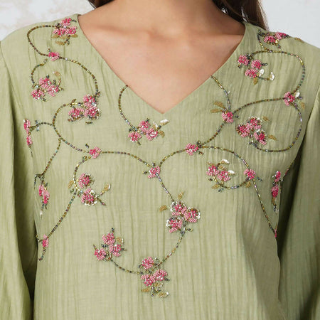 BEADED FLOWER STRAIGHT kURTA SET