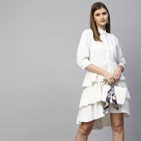 Chinese collar double layered shirt dress