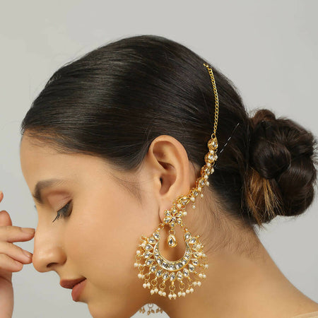 Kundan Inspired Chandbali with hair chain