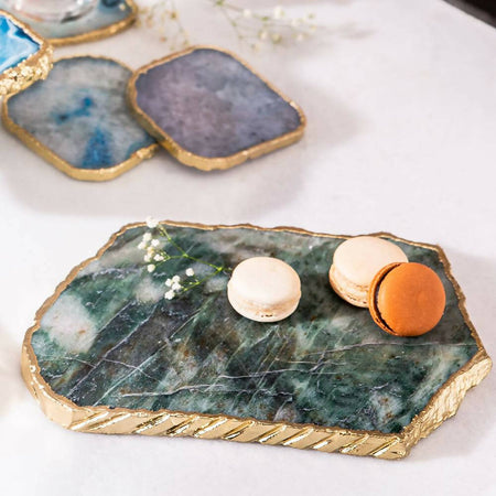 Cheese Board Green Aventurine with Gold Trim