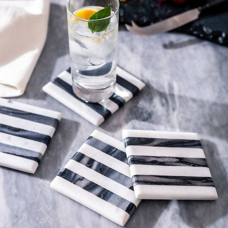 Black & White Stripe Coasters Set