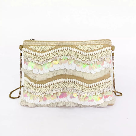 WHITE EMBELLISHED SLING BAG