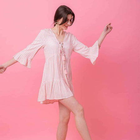 Pink Lurex Stripe Baby doll Dress