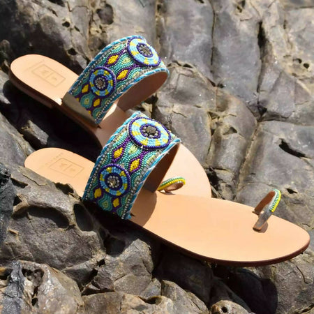 Alya Turquoise Flat Sandal