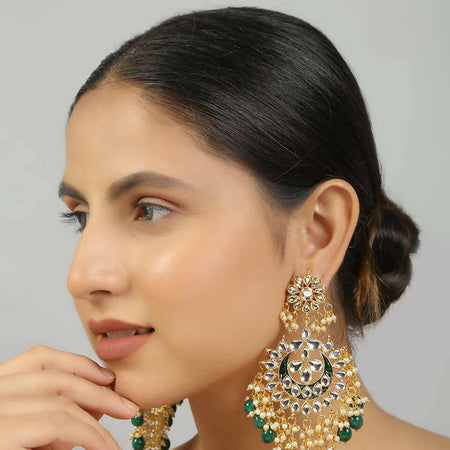 Kundan Green Enamel Chandbali