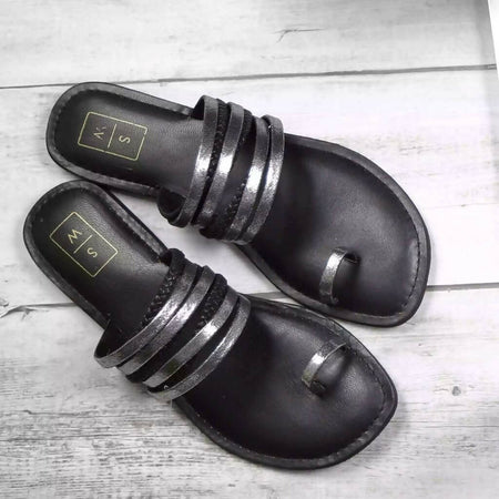 Nora Black Metallic Multi Strap Sandals