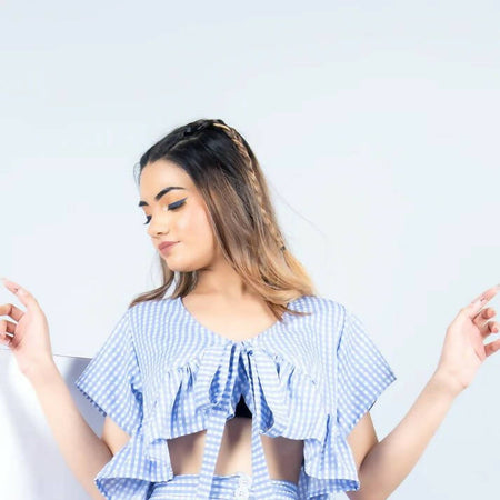 Cornflower Blue Ruffle Top