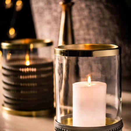 Candle Hurricane Lantern Grey Woven Leather Large