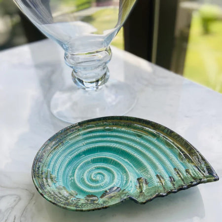 Shell Platter - Green with Gray Border
