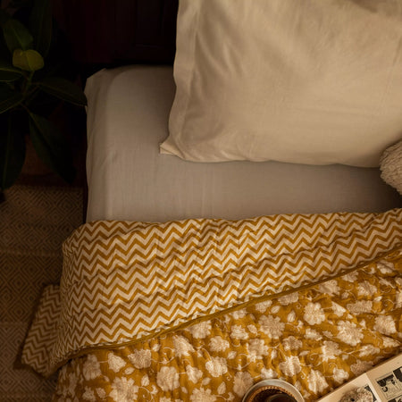 Lyla Block Printed Quilt with Pillow/Cushion Cover