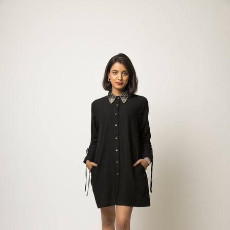 Embellished Collar Shirt Dress