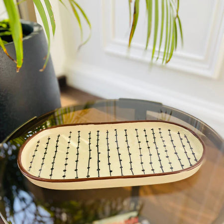 Ivory with Black Lines- Platter