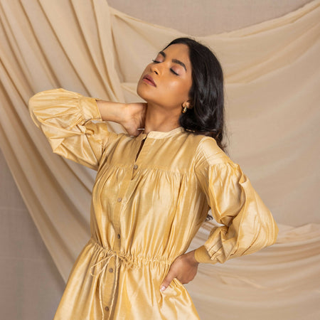 Gathered front tie-up dress