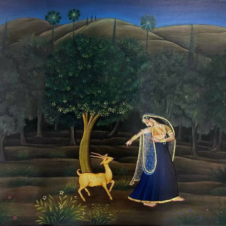 Nayika with golden deer