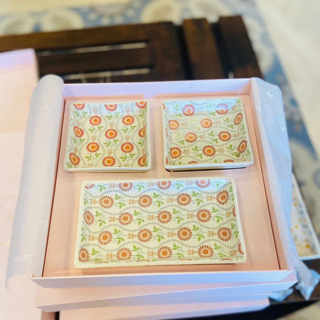 3 Platter Printed Gift Set - Floral Red