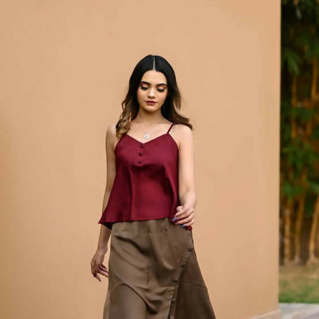 Burgundy Noodle Straps Top