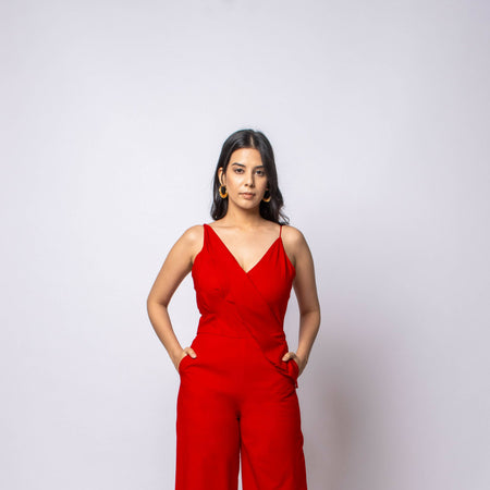 Front flap sleeve less jumpsuit