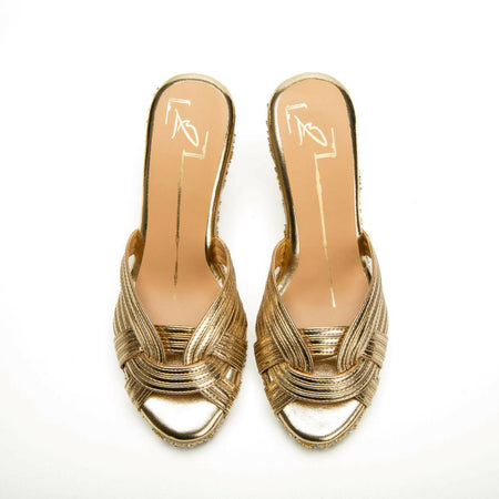 Metallic Gold Embroidered Wedges