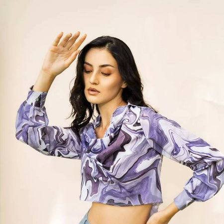Marble print crop shirt