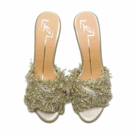 Gold Suede Embroidered Strappy Heels