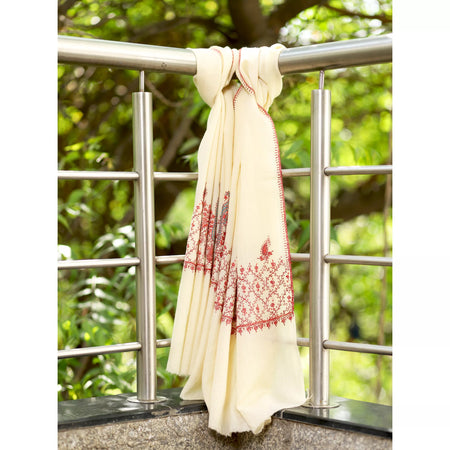 Pashmina and Wool Blend Border Embroidery Stole