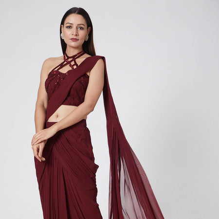 Deep Maroon Draped Saree