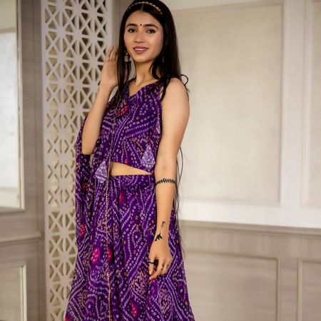 PURPLE BANDHEJ STRAPPY TOP SKIRT CO-ORD SET
