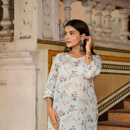 Amber Powder Blue Pure Linen Kurta