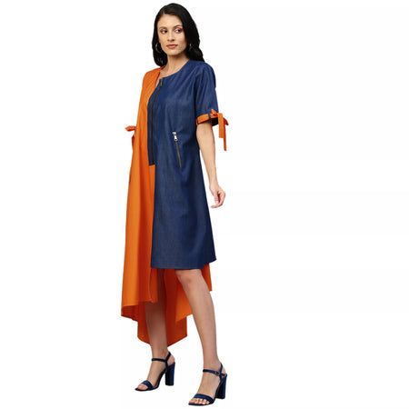 Assymetric hem dress with tie-up feature on sleeves