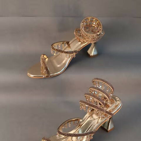 Champagne Gold Spring With Embellished Heel Sandals